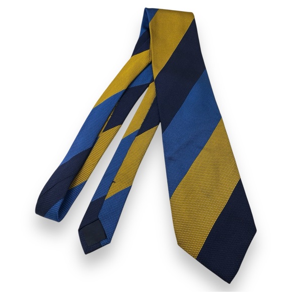 Cesare Di Pino 100% Silk Blue/Yellow Stripe Necktie Made in Italy - Picture 2 of 5